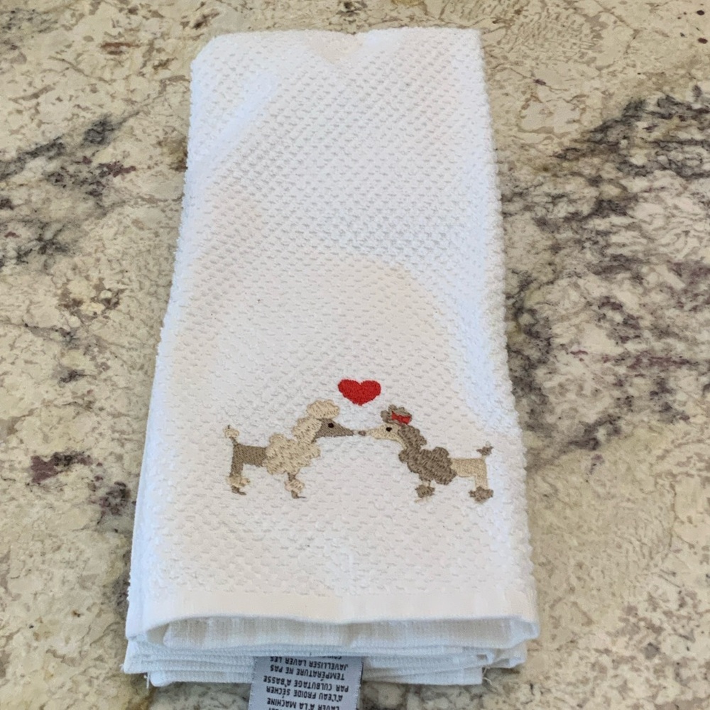 Poodle White Kitchen Towel with Dog Embroidery